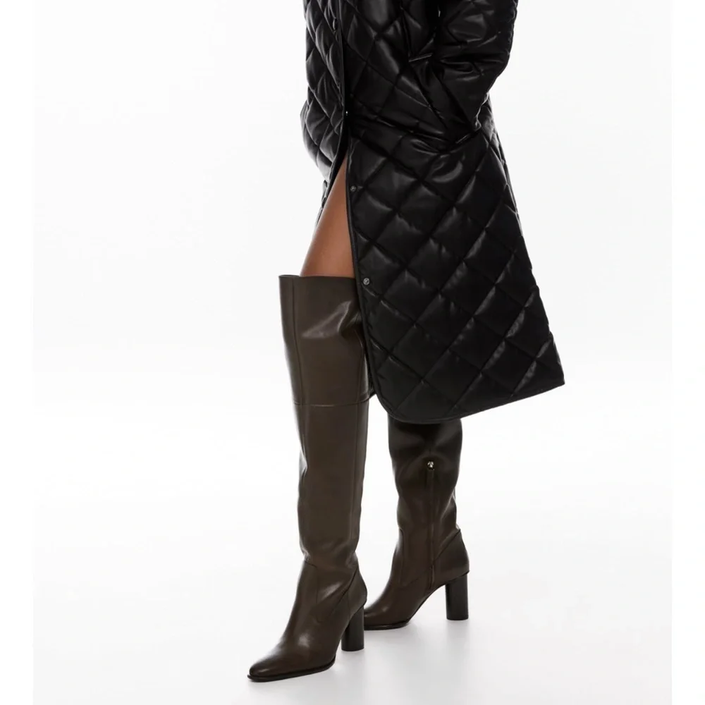 NWT ZARA Heeled Leather Over The Knee Boots Chocolate Brown 9/40 Blogger’s Fav